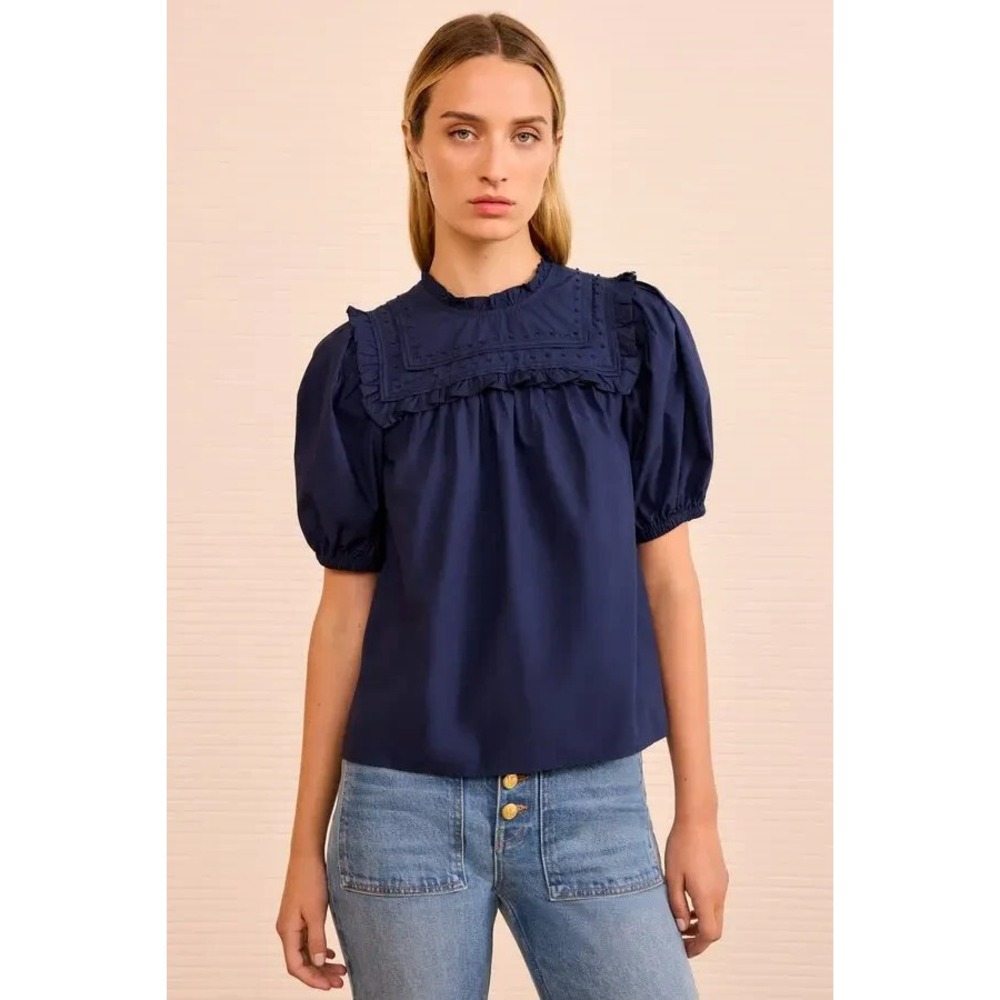 Ulla Johnson Women's Size 10 Adeline Puff Sleeve Top Navy NWOT $290